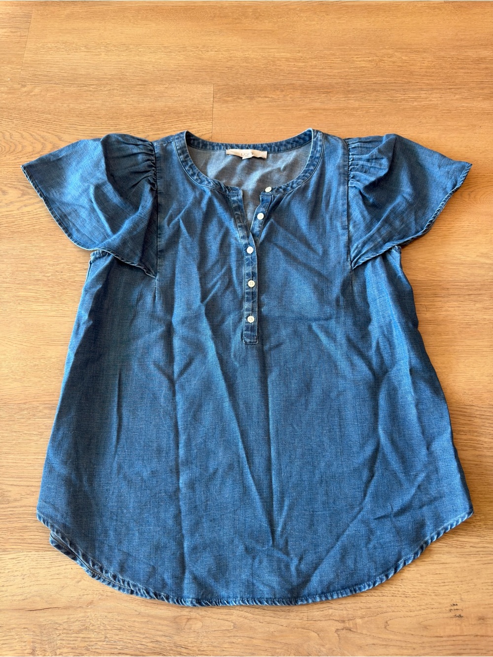 LOFT Denim Henley with Flutter Sleeves - Blue